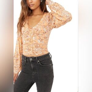 💋FREE PEOPLE BLOOD ORANGE COMBO DEEP V INSIDE OUT STYLE TOP, L